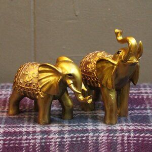 Gold Resin Elephant Figurines Set of Two